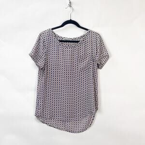 2/$30 Pleione Small Womens Blue Geometric Print Lightweight Top Blouse